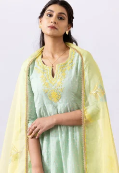 Embroidered Chanderi Cotton Anarkali Suit in Pastel Green
