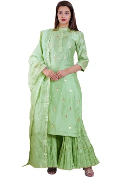Embroidered Chanderi Pakistani Suit in Sea Green