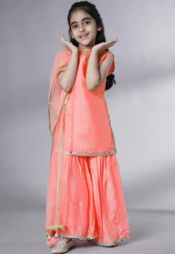 Embroidered Chanderi Silk Pakistani Suit in Peach