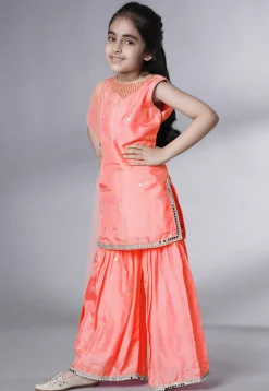 Embroidered Chanderi Silk Pakistani Suit in Peach