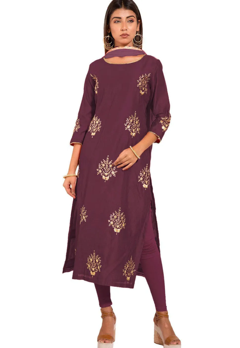 Embroidered Chanderi Silk Straight Suit in Purple