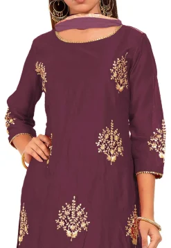 Embroidered Chanderi Silk Straight Suit in Purple