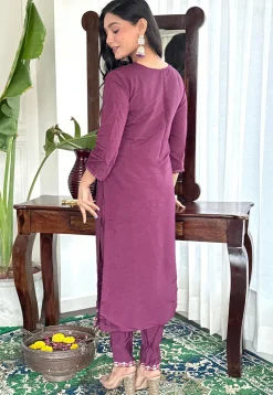 Embroidered Chanderi Silk Pakistani Suit in Purple