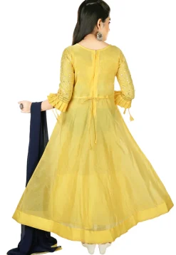 Embroidered Chanderi Silk Gown in Yellow