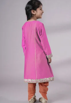 Embroidered Chanderi Silk Punjabi Suit in Pink