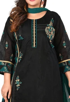 Embroidered Chanderi Silk Pakistani Suit in Black