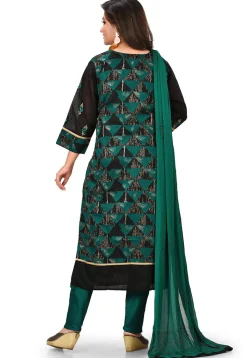Embroidered Chanderi Silk Pakistani Suit in Black