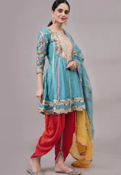 Embroidered Chanderi Silk Anarkali Suit in Blue