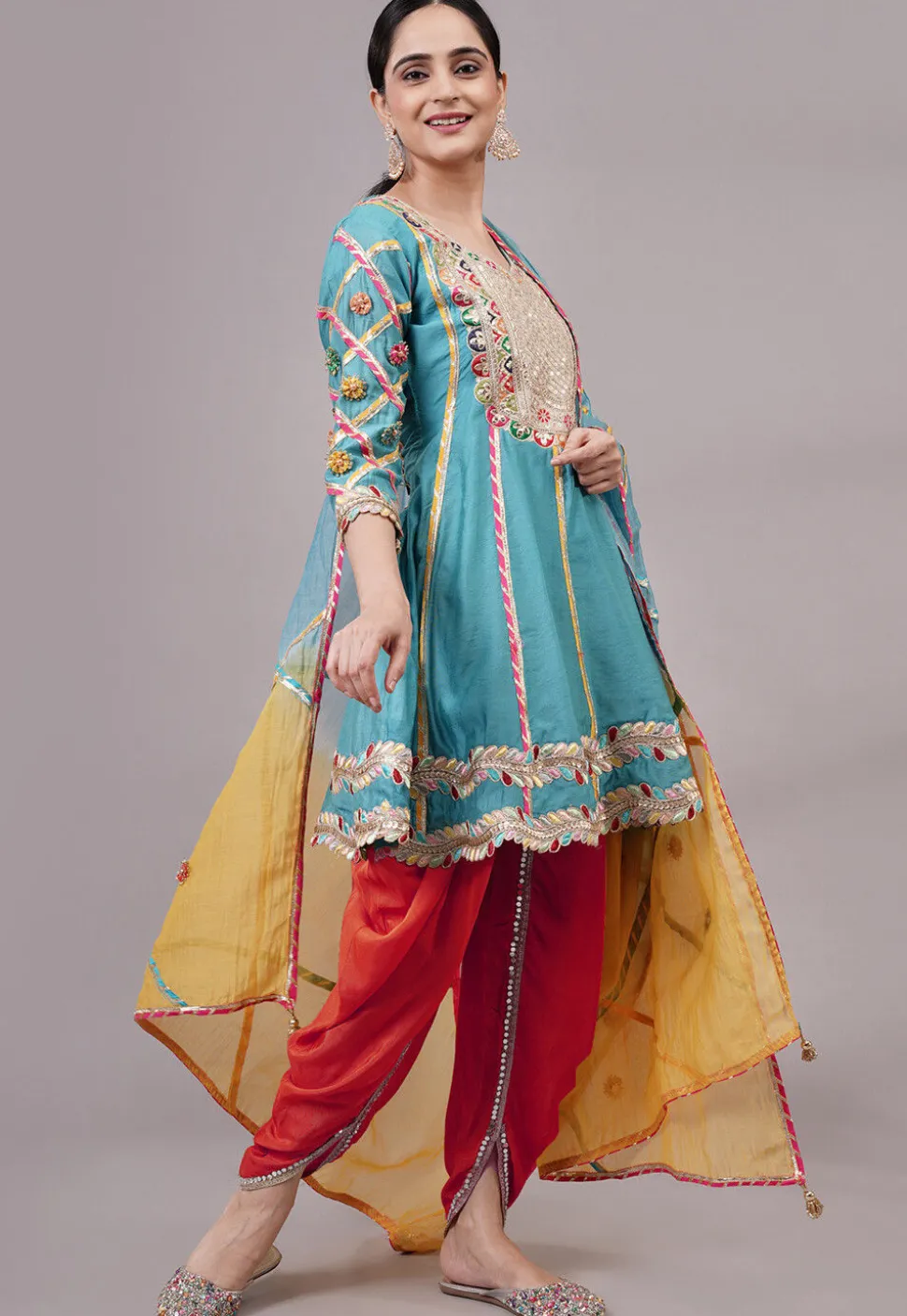 Embroidered Chanderi Silk Anarkali Suit in Blue