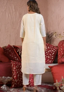 Embroidered Chanderi Silk Pakistani Suit in Cream