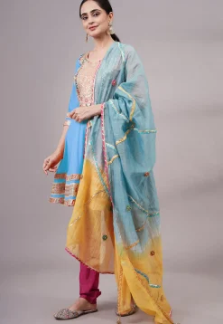 Embroidered Chanderi Silk Aline Suit in Sky Blue