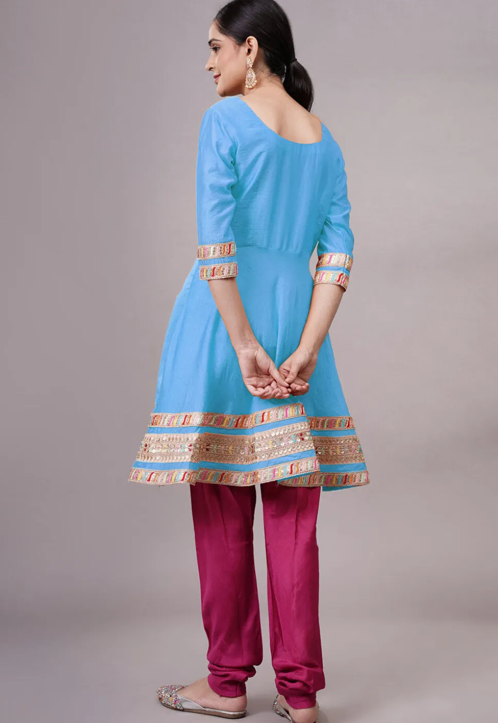 Embroidered Chanderi Silk Aline Suit in Sky Blue