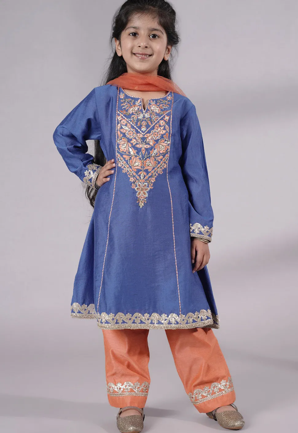 Embroidered Chanderi Silk Punjabi Suit in Blue