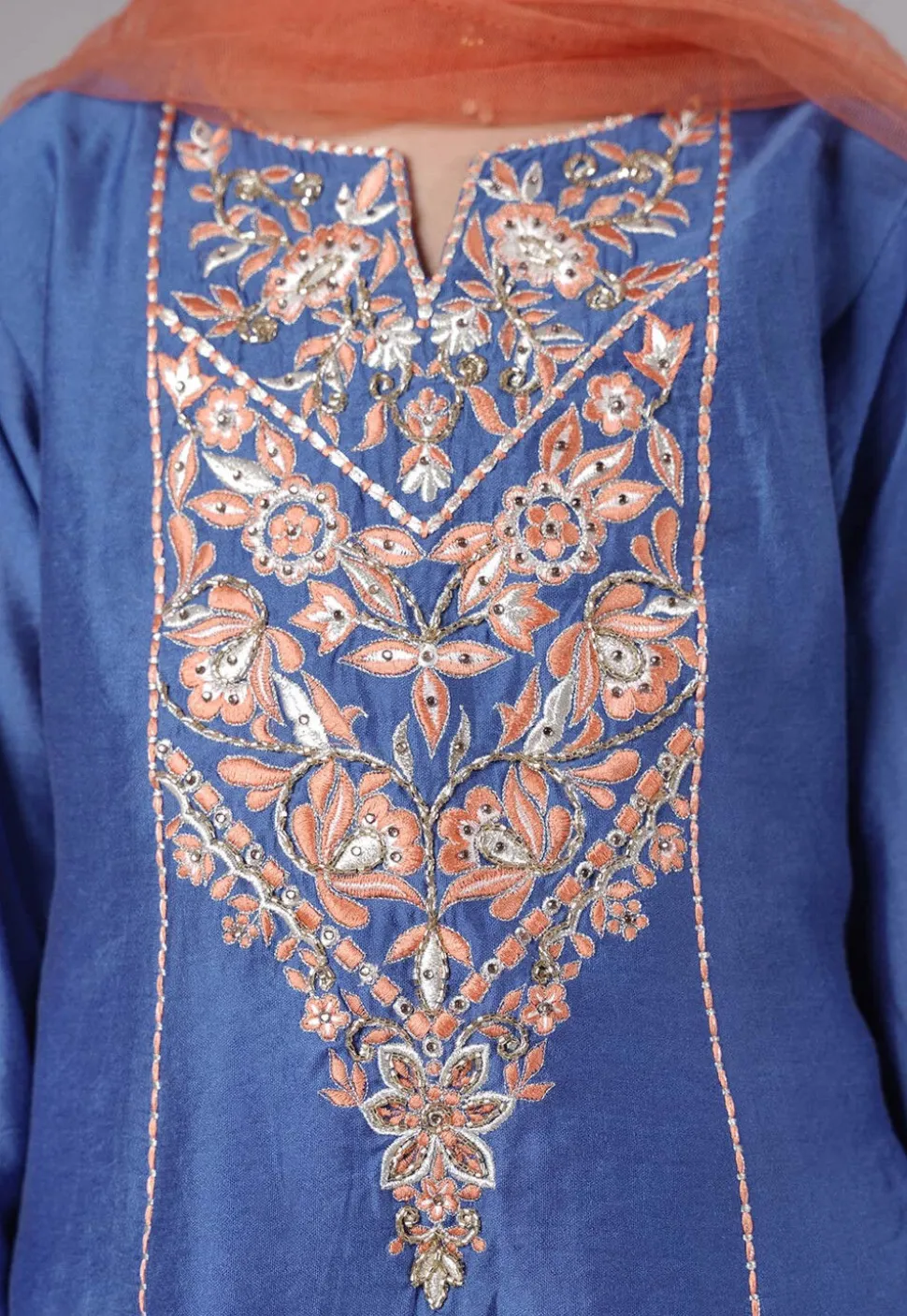 Embroidered Chanderi Silk Punjabi Suit in Blue