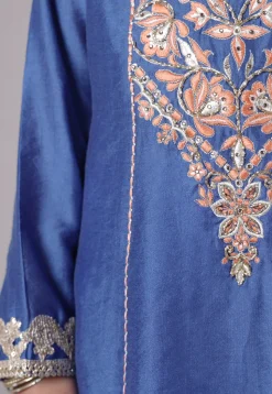 Embroidered Chanderi Silk Punjabi Suit in Blue