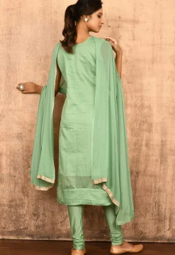 Embroidered Chanderi Silk Straight Suit in Pastel Green