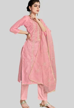 Embroidered Chanderi Silk Pakistani Suit in Pink