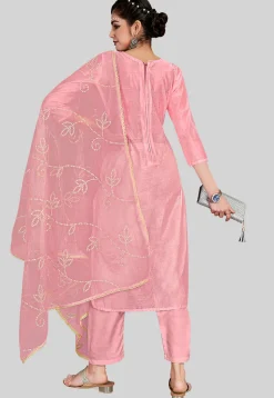 Embroidered Chanderi Silk Pakistani Suit in Pink