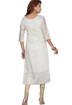 Embroidered Chanderi Silk Jacquard Straight Kurta in Off White