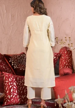 Embroidered Chanderi Silk Pakistani Suit in Cream