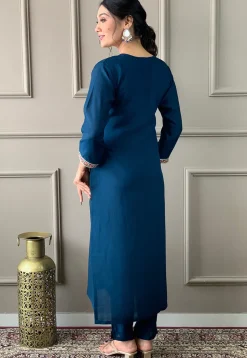 Embroidered Chanderi Silk Pakistani Suit in Blue