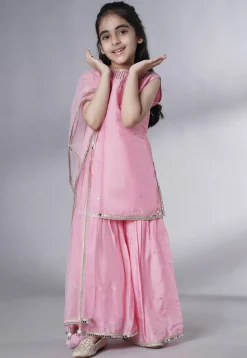 Embroidered Chanderi Silk Pakistani Suit in Pink