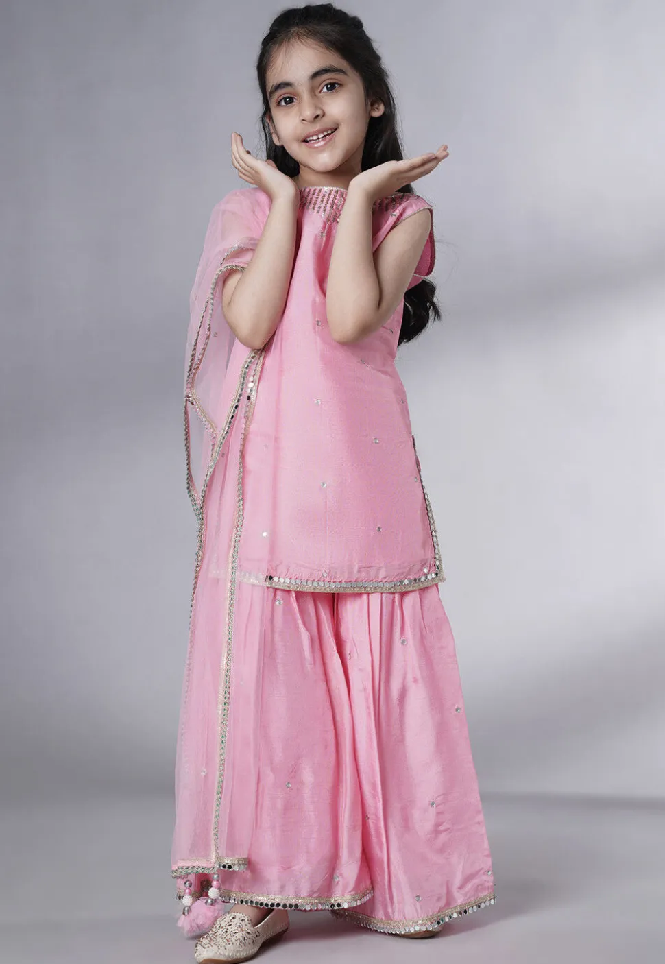 Embroidered Chanderi Silk Pakistani Suit in Pink