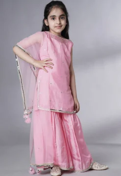 Embroidered Chanderi Silk Pakistani Suit in Pink