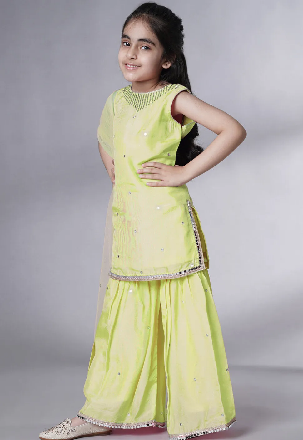 Embroidered Chanderi Silk Pakistani Suit in Olive Green