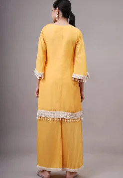 Embroidered Chanderi Silk Pakistani Suit in Yellow