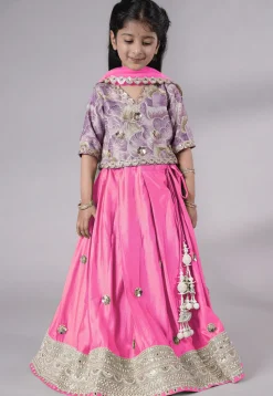 Embroidered Chanderi Silk Lehenga in Green