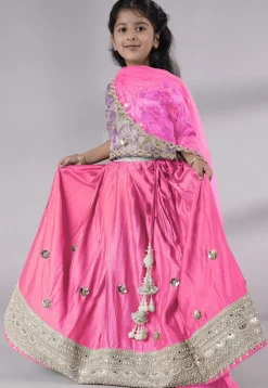 Embroidered Chanderi Silk Lehenga in Green