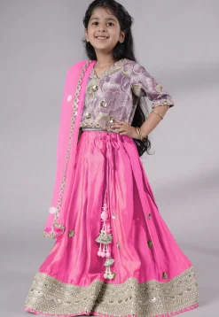 Embroidered Chanderi Silk Lehenga in Green
