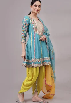Embroidered Chanderi Silk Anarkali Suit in Blue
