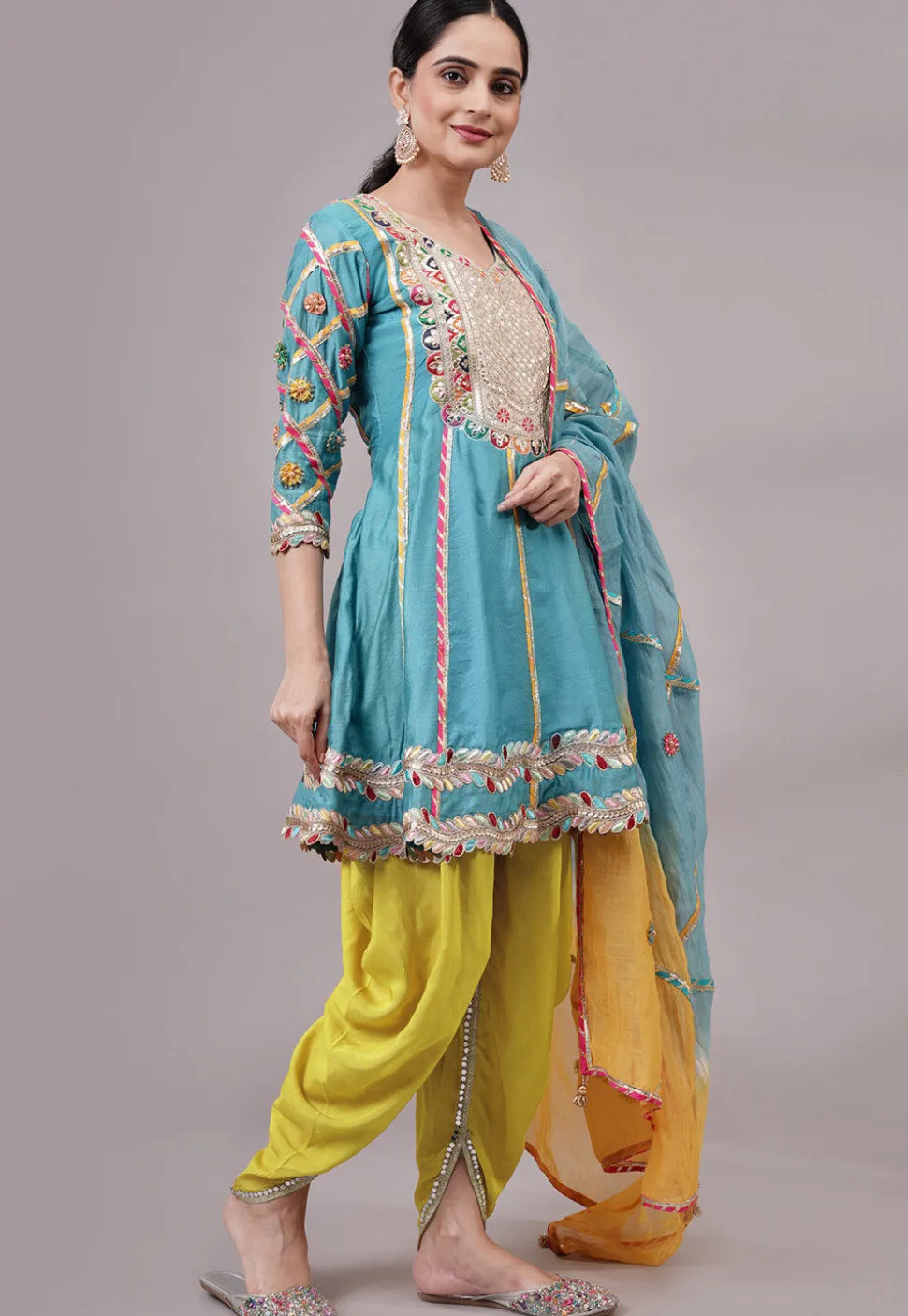 Embroidered Chanderi Silk Anarkali Suit in Blue