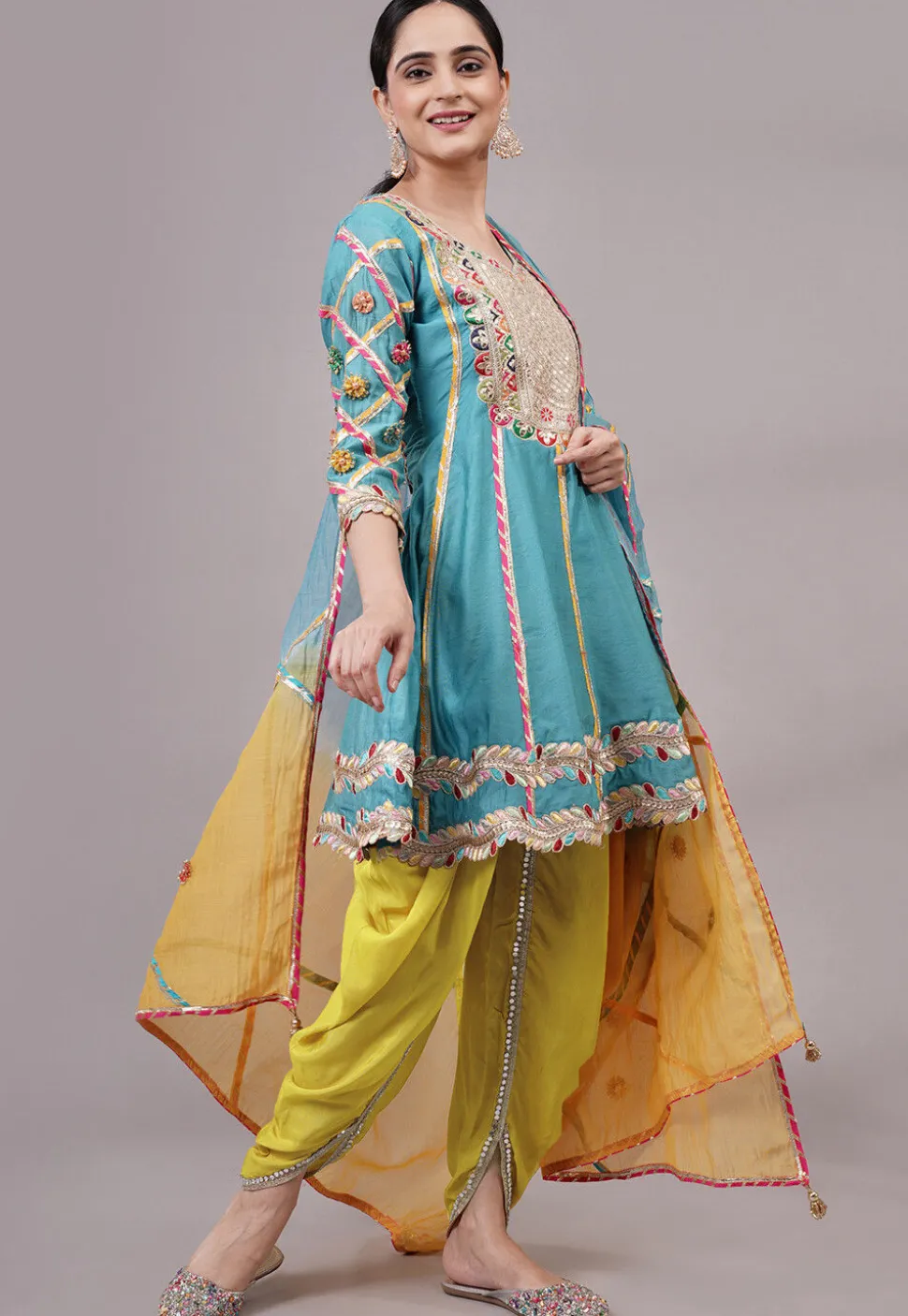 Embroidered Chanderi Silk Anarkali Suit in Blue