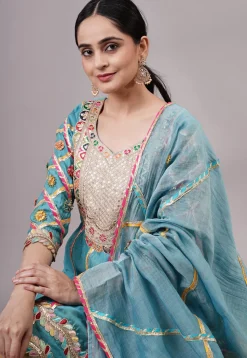 Embroidered Chanderi Silk Anarkali Suit in Blue