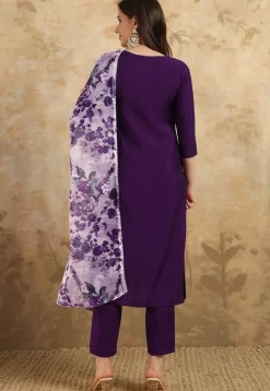 Embroidered Chanderi Silk Pakistani Suit in Wine
