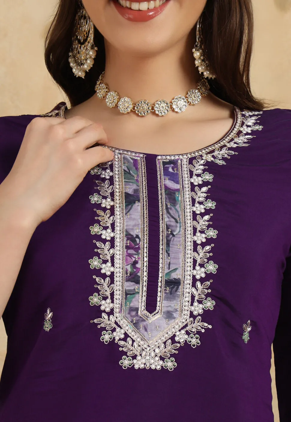 Embroidered Chanderi Silk Pakistani Suit in Wine