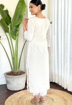 Embroidered Chanderi Silk Pakistani Suit in Off White