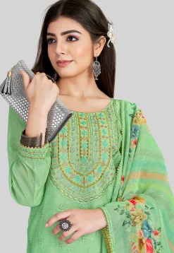 Embroidered Chanderi Silk Pakistani Suit in Green