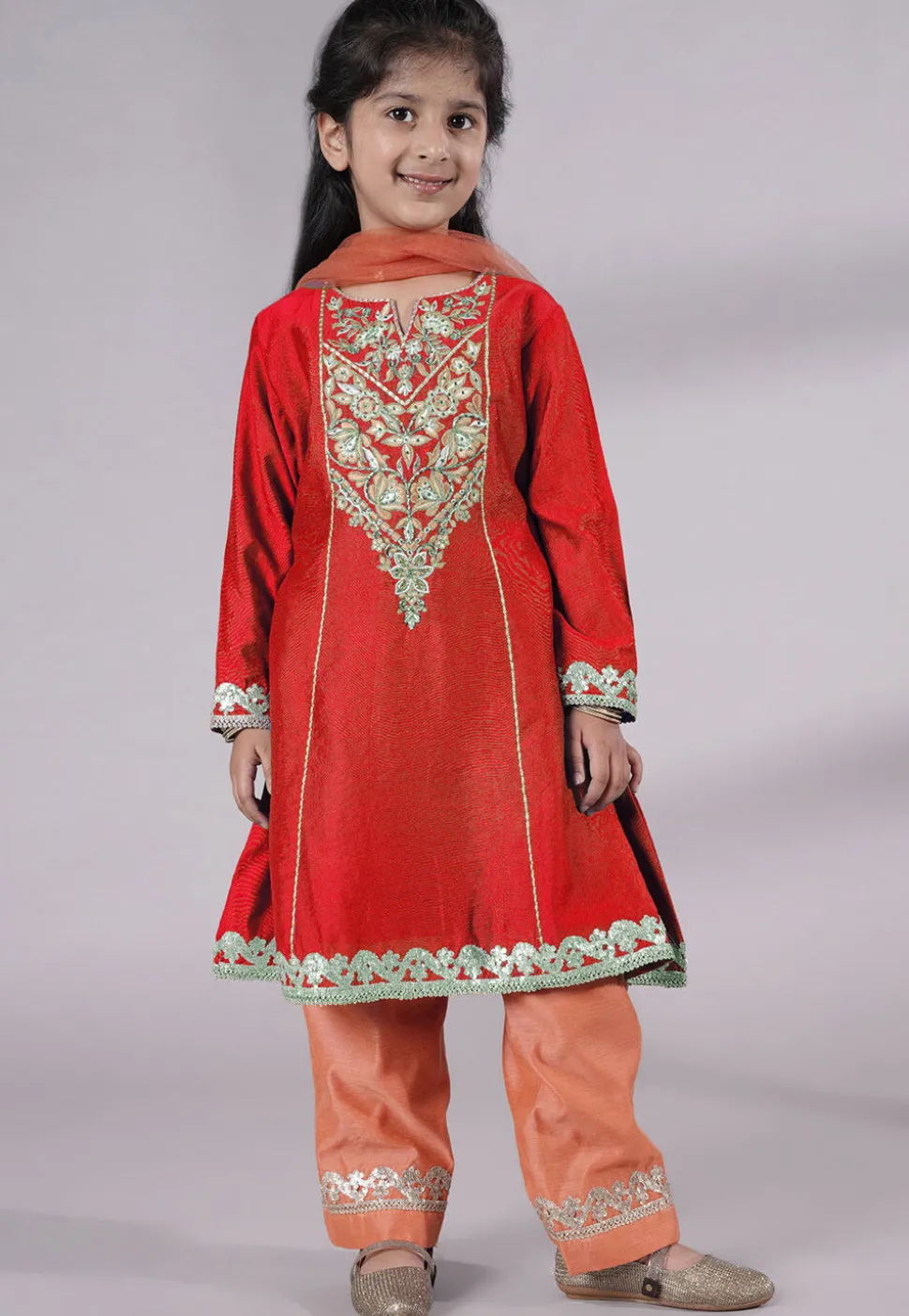 Embroidered Chanderi Silk Punjabi Suit in Red