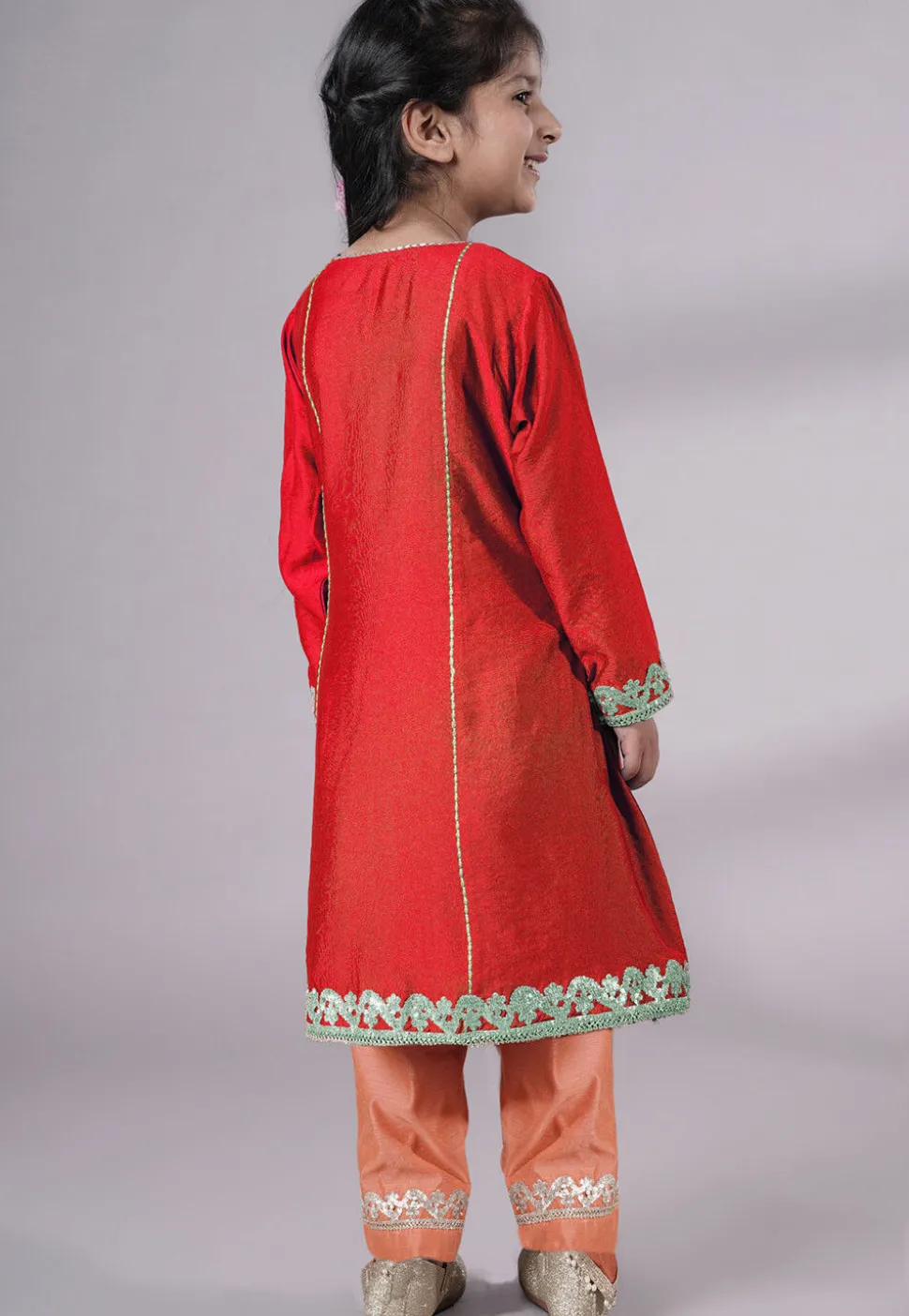 Embroidered Chanderi Silk Punjabi Suit in Red