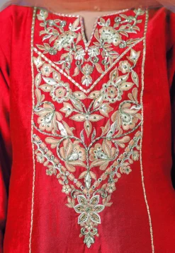 Embroidered Chanderi Silk Punjabi Suit in Red