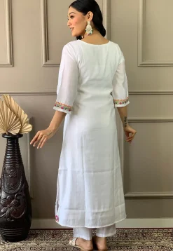 Embroidered Chanderi Silk Pakistani Suit in Off White