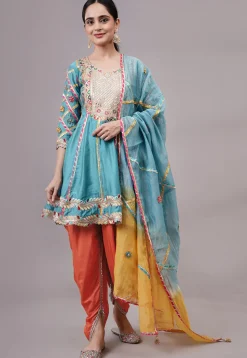Embroidered Chanderi Silk Anarkali Suit in Blue
