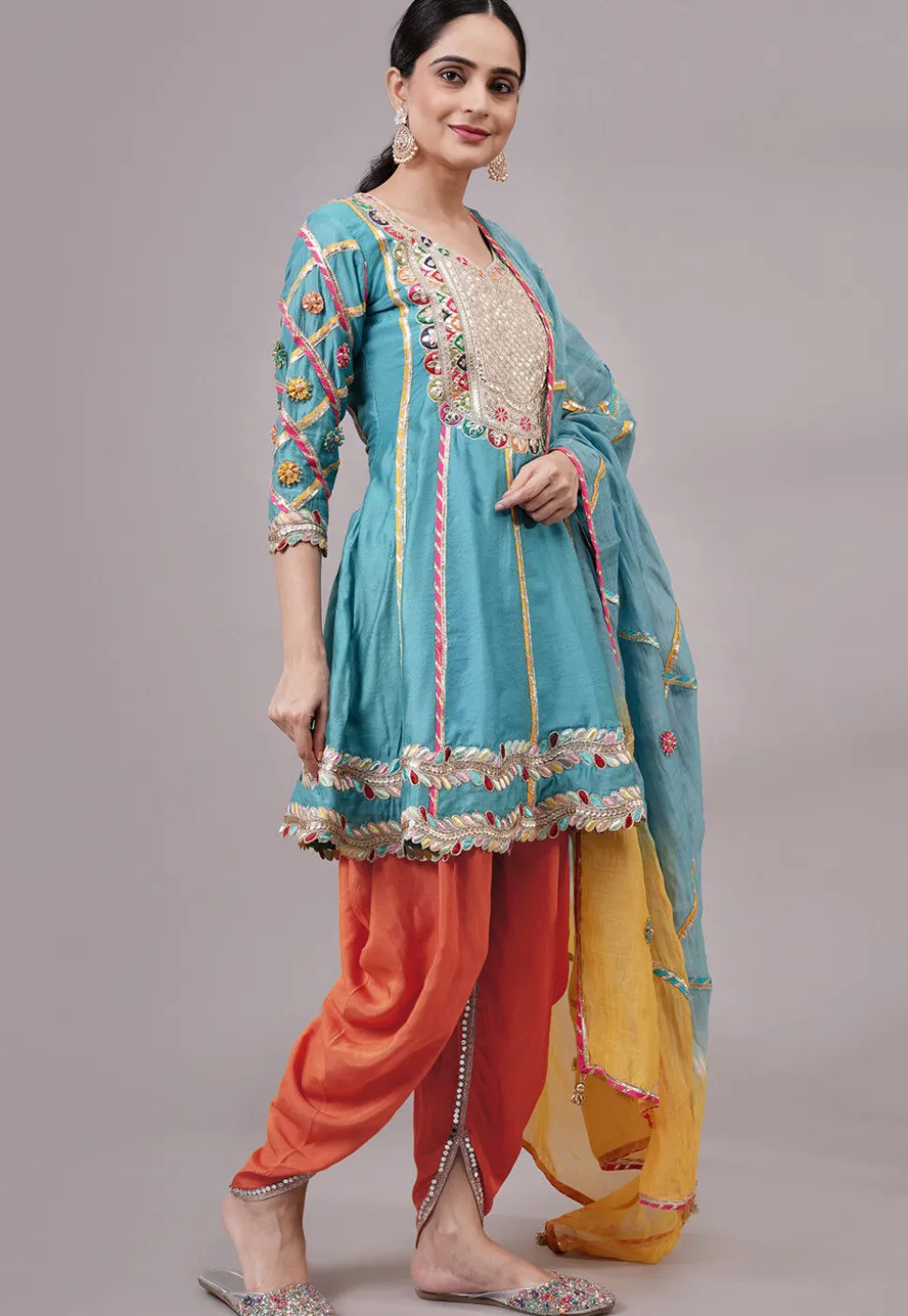 Embroidered Chanderi Silk Anarkali Suit in Blue