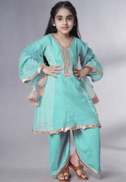 Embroidered Chanderi Silk Punjabi Suit in Sky Blue