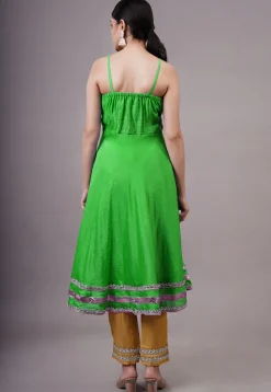 Embroidered Chanderi Silk Aline Suit in Green