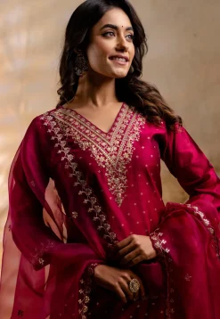 Embroidered Chanderi Silk Pakistani Suit in Pink
